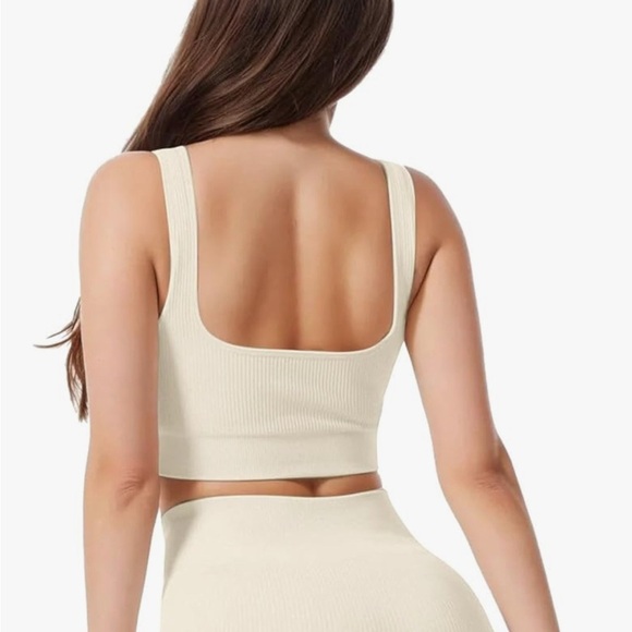 JOYO Amazon NWOT Seamless Ribbed Tank Top Sports Bra Size Medium Cream - Picture 2 of 10